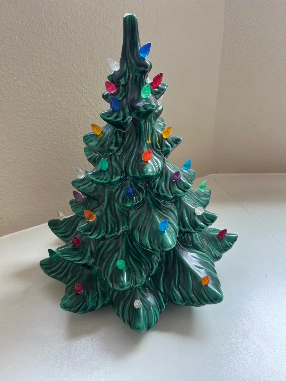 Vintage Green Ceramic Holiday Tree with Multicolor Lights 1976